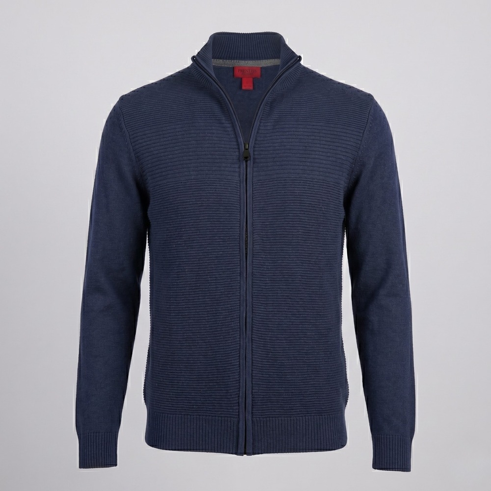 Alfani Mens S Navy Blue Sweater Full Zip Cardigan Slim Fit Ribbed Cotton